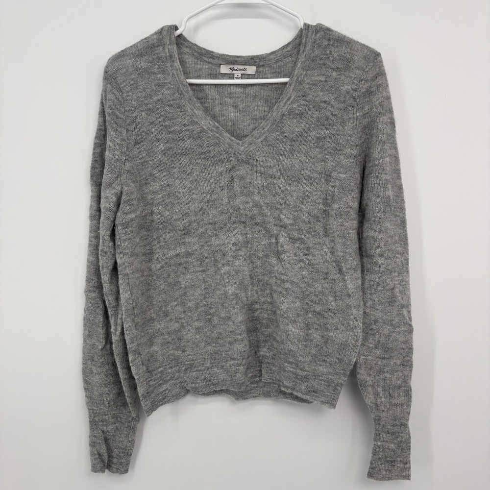 Madewell Deep V-Neck Alpaca Blend Sweater Gray Womens Medium Minimalist Capsule